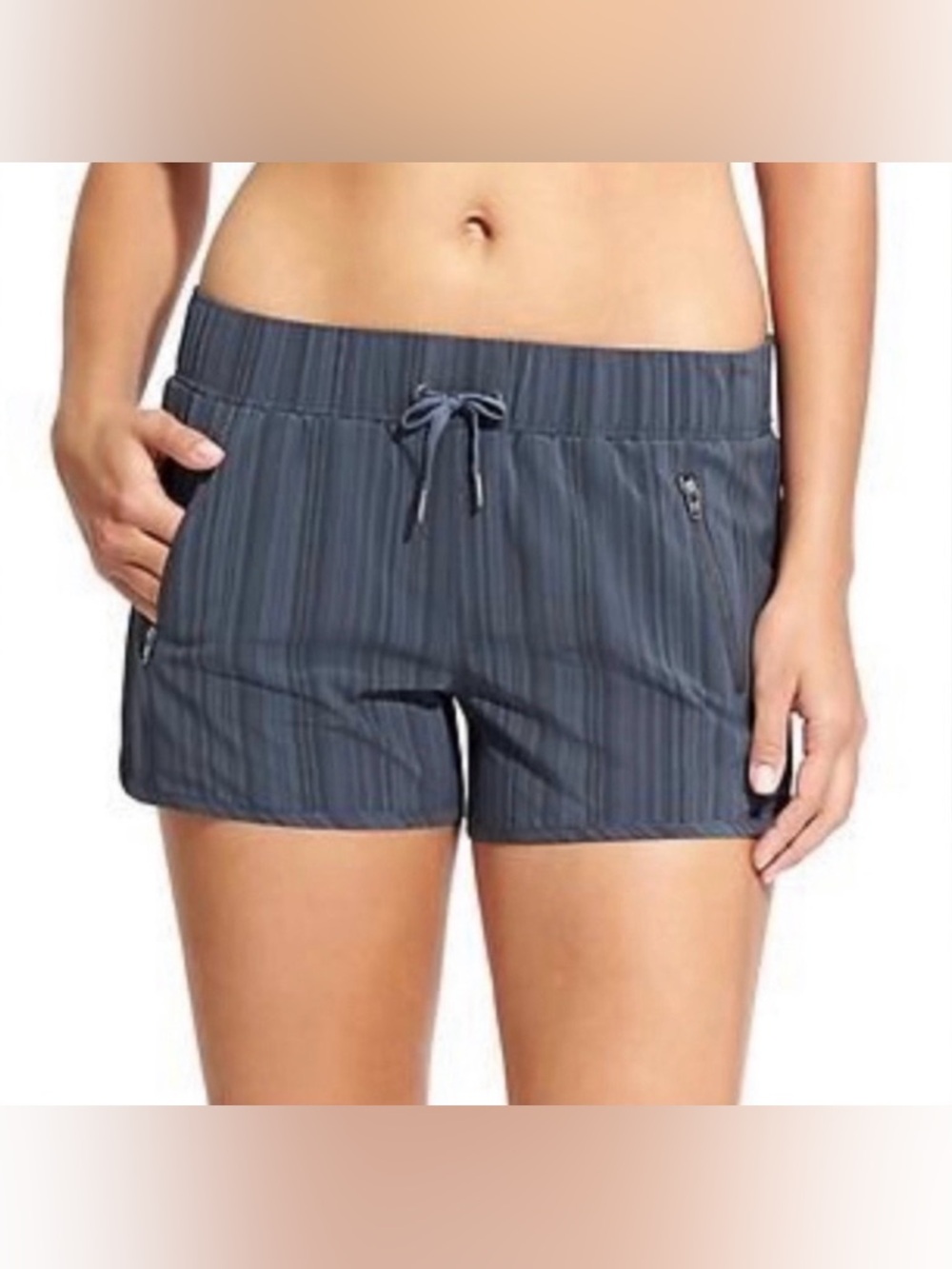 Athleta Stripe Sway Drawstring Shorts Zip Pockets Olive Green Size S